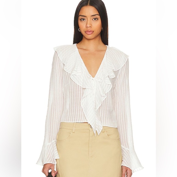 New Steve Madden Bay Ruffle Crop Top Coconut Milk Sz Large CottageCore Romantic - Picture 15 of 15